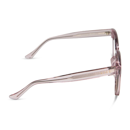 diff eyewear meredith square prescription glasses with a light pink crystal frame side view