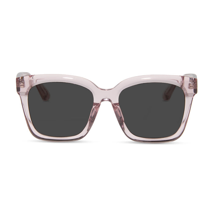 diff eyewear featuring the meredith square prescription sunglasses with a light pink crystal frame front view