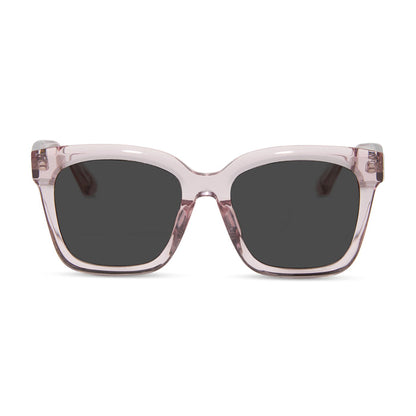 diff eyewear featuring the meredith square prescription sunglasses with a light pink crystal frame front view