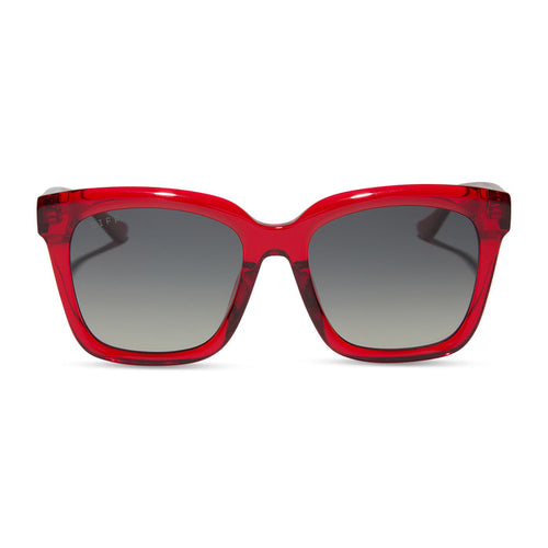 diff eyewear featuring the meredith square sunglasses with a red hot summer frame and grey gradient polarized lenses front view