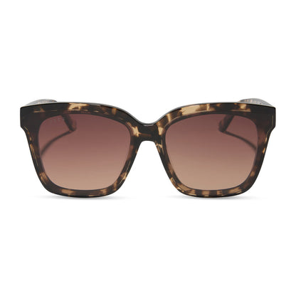 diff eyewear featuring the meredith ii square sunglasses with a espresso tortoise frame and brown gradient lenses front view