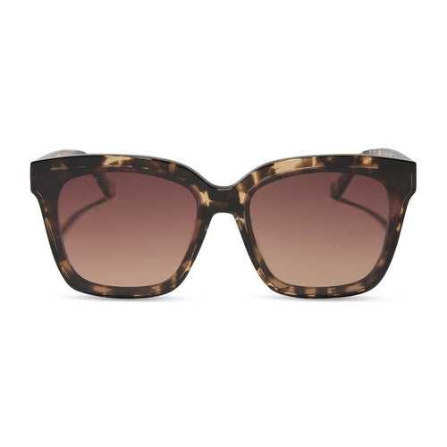 diff eyewear featuring the meredith ii square sunglasses with a espresso tortoise frame and brown gradient lenses front view