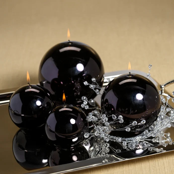 METALLIC BALL CANDLE- MATTE PEARL BLACK-3.5"