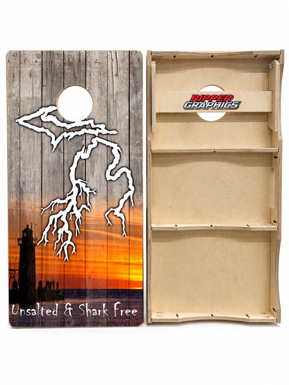 Michigan Unsalted & Shark Free Cornhole Design