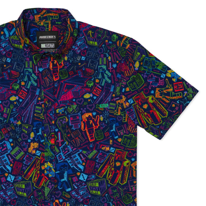 RSVLTS XS RSVLTS® Minecraft "Blacklight Blocks" _ KUNUFLEX Short Sleeve Shirts Minecraft "Blacklight Blocks" _ KUNUFLEX Short Sleeve Shirts