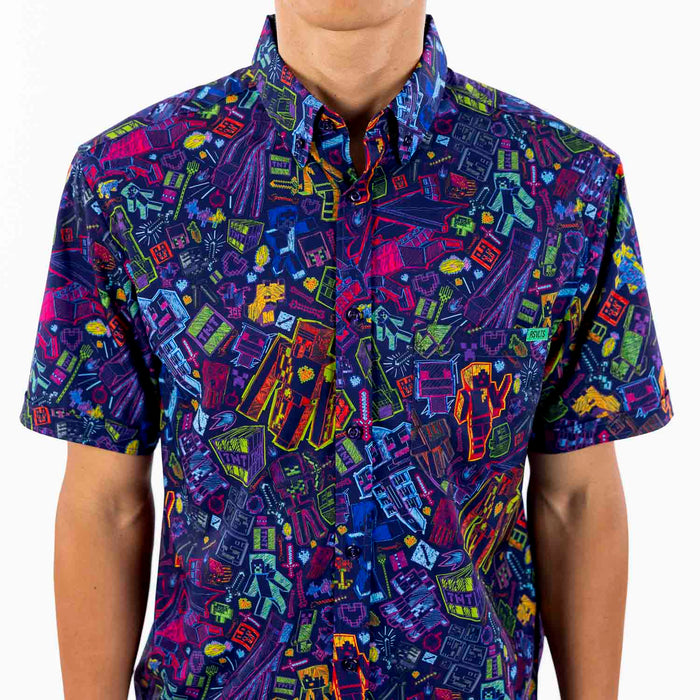 RSVLTS Minecraft Short Sleeve Shirt Minecraft "Neon Block Party" – KUNUFLEX Short Sleeve Shirts Minecraft "Neon Block Party" – KUNUFLEX Short Sleeve Shirts