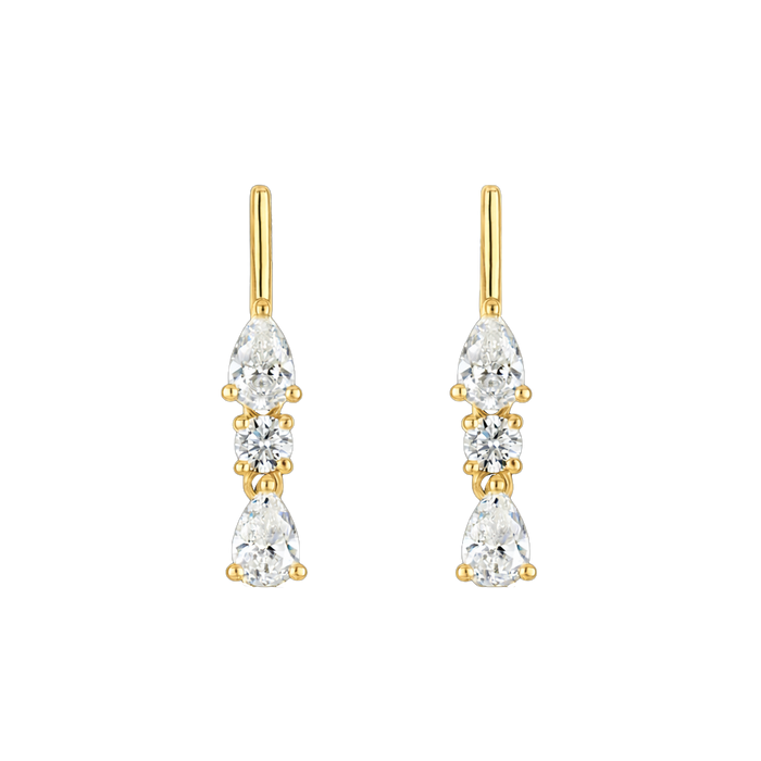 Mini Linea Drip Earring - vermeil bar stud with pear and circle lab gemstone drops, 25mm