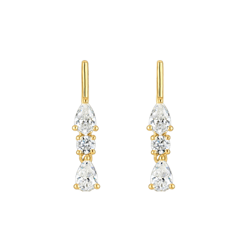 Mini Linea Drip Earring - vermeil bar stud with pear and circle lab gemstone drops, 25mm