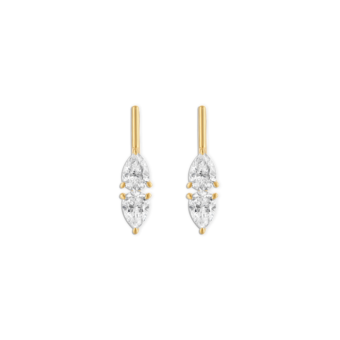 Mini Linea Raine Earring - 14k vermeil double pear lab gemstone bar stud