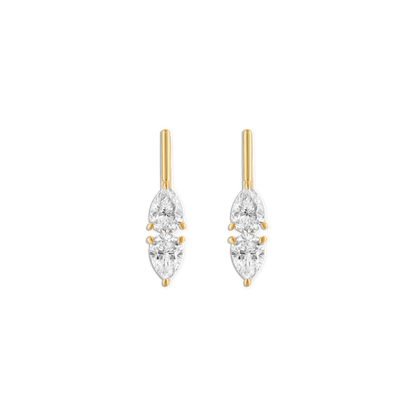 Mini Linea Raine Earring - 14k vermeil double pear lab gemstone bar stud