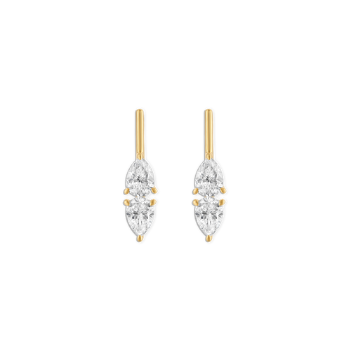 Mini Linea Raine Earring - 14k vermeil double pear lab gemstone bar stud