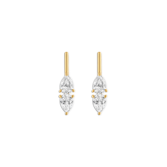 Mini Linea Raine Earring - 14k vermeil double pear lab gemstone bar stud