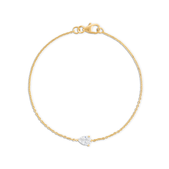 Mini Pear Chain Bracelet - 14k vermeil 5mm pear lab gemstone on rolo chain bracelet
