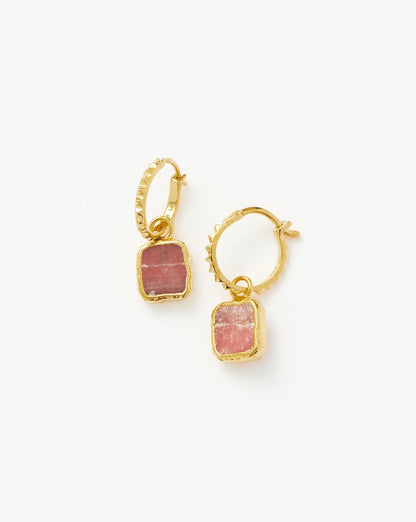 Mini Pyramid Charm Hoop Earrings | 18ct Gold Plated Vermeil/Rhodochrosite Earrings Missoma