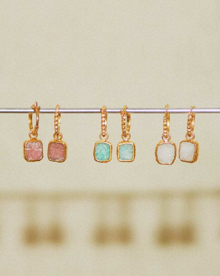 Mini Pyramid Charm Hoop Earrings | 18ct Gold Plated Vermeil/Rhodochrosite Earrings Missoma