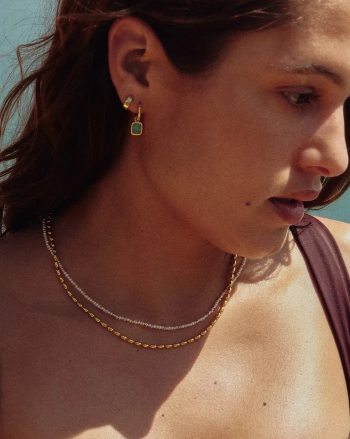 Mini Pyramid Charm Hoop Earrings | 18k Gold Vermeil/Amazonite Earrings Missoma