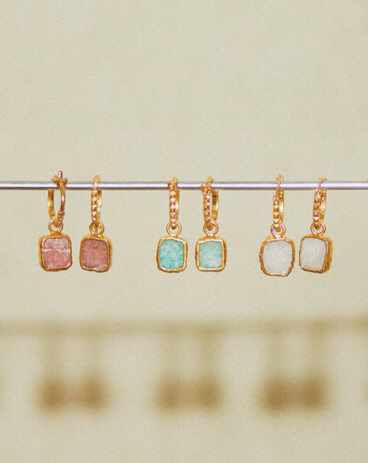 Mini Pyramid Charm Hoop Earrings | 18ct Gold Plated Vermeil/Amazonite Earrings Missoma