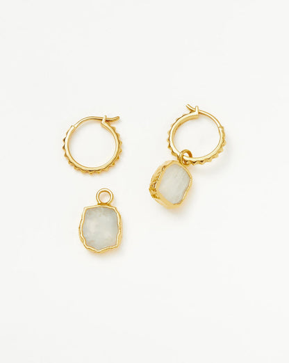 Mini Pyramid Charm Hoop Earrings | 18ct Gold Plated Vermeil/Rainbow Moonstone Earrings Missoma
