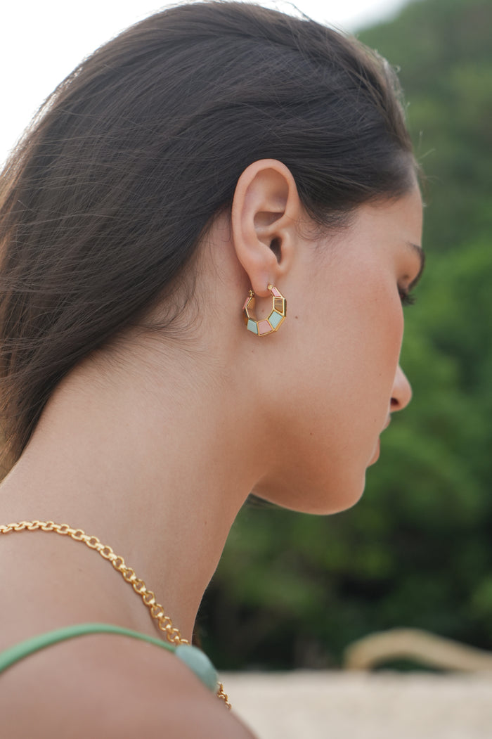 Mixed Gemstone Octagon Hinge Hoop Earrings