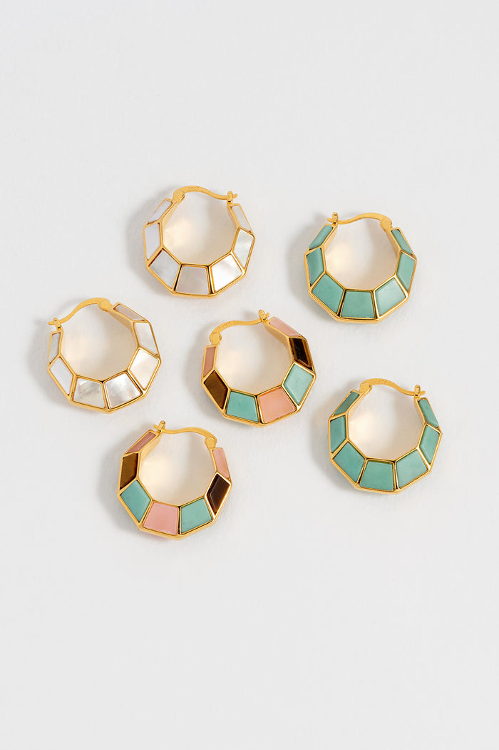 Mixed Gemstone Octagon Hinge Hoop Earrings