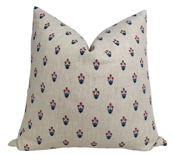 Moira Floral Pillow Cover in Red + Blue, Schumacher Textiles