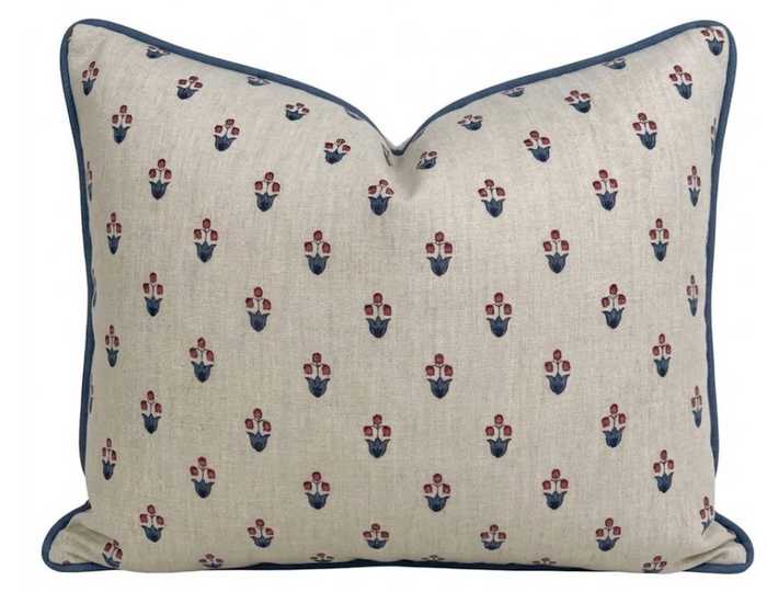 Moira Floral Pillow Cover in Red + Blue, Schumacher Textiles