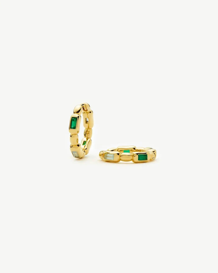 Molten Gemstone Baguette Small Hoop Earrings | 18k Gold Plated/Blue and Green Onyx Earrings Missoma