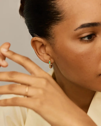 Molten Gemstone Baguette Small Hoop Earrings | 18k Gold Plated/Blue and Green Onyx Earrings Missoma