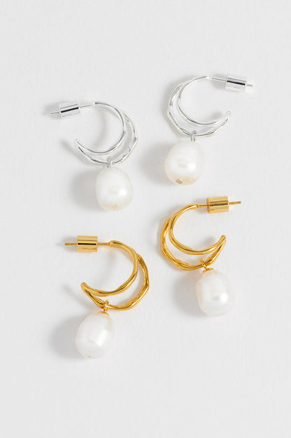 Molton Pearl Double Hoop Earrings