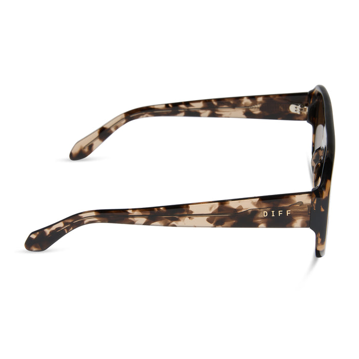 diff eyewear featuring the morgan shield sunglasses with a espresso tortoise frame and brown gradient polarized lenses side view