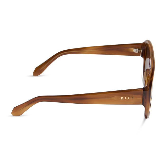 diff eyewear featuring the morgan shield sunglasses with a tawny tortoise frame and brown lenses side view
