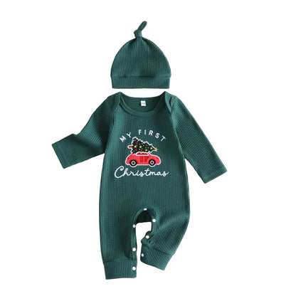 MY FIRST CHRISTMAS Car Ribbed Jumpsuit
