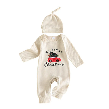 MY FIRST CHRISTMAS Car Ribbed Jumpsuit