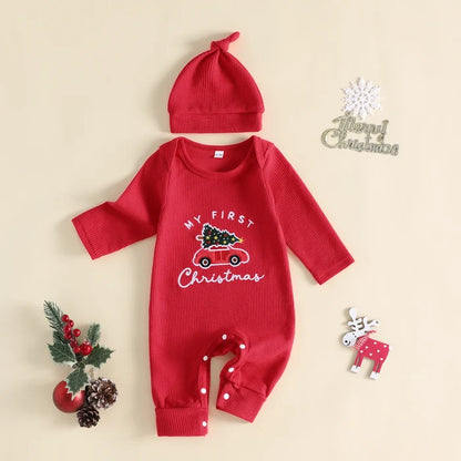 MY FIRST CHRISTMAS Car Ribbed Jumpsuit