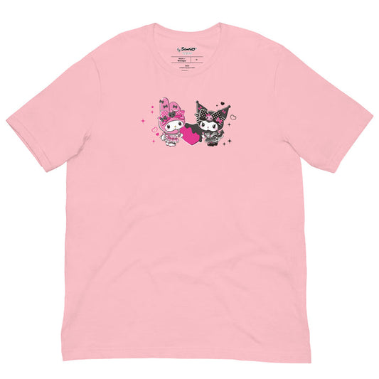 My Melody 50th Anniversary and Kuromi 20th Anniversary Tee (Hearts) Apparel Printful Pink S