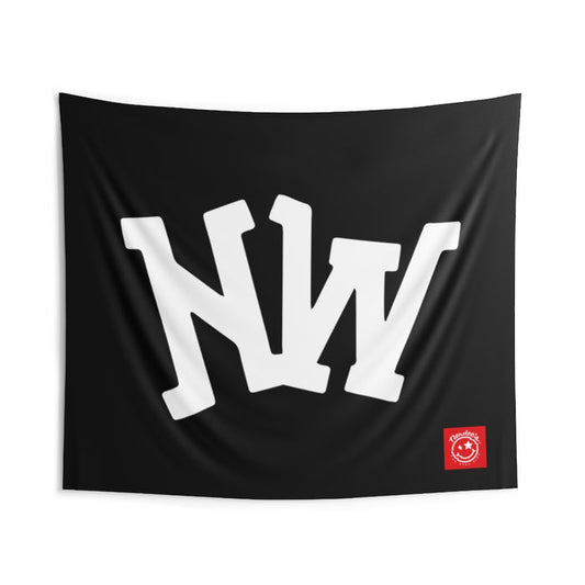Nerdee's World Gaming (eSports Team) Official Logo (White) - Indoor Wall Tapestries - Black