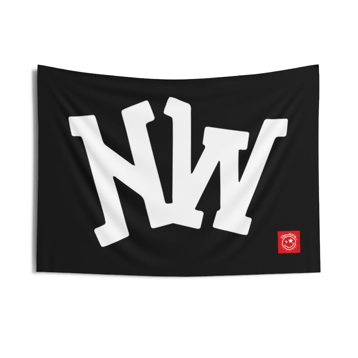 Nerdee's World Gaming (eSports Team) Official Logo (White) - Indoor Wall Tapestries - Black