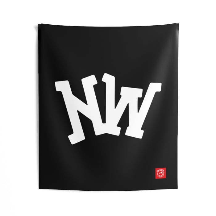 Nerdee's World Gaming (eSports Team) Official Logo (White) - Indoor Wall Tapestries - Black