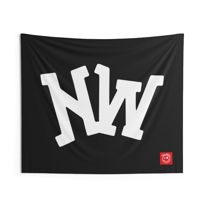 Nerdee's World Gaming (eSports Team) Official Logo (White) - Indoor Wall Tapestries - Black