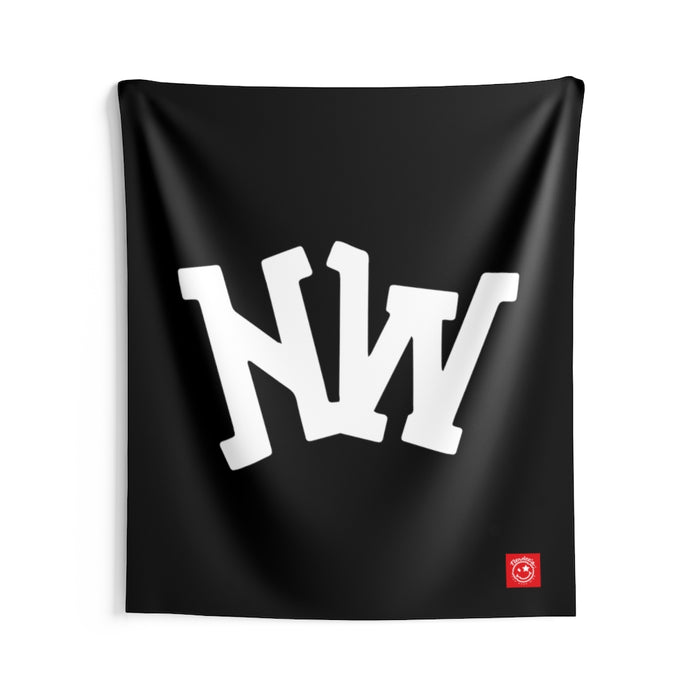Nerdee's World Gaming (eSports Team) Official Logo (White) - Indoor Wall Tapestries - Black