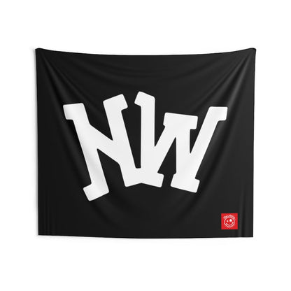 Nerdee's World Gaming (eSports Team) Official Logo (White) - Indoor Wall Tapestries - Black