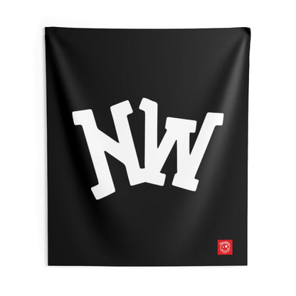 Nerdee's World Gaming (eSports Team) Official Logo (White) - Indoor Wall Tapestries - Black