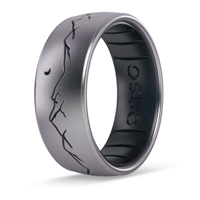 Etched Highs & Lows Silicone Ring - Nightfall - Icy Silver/Black Pearl