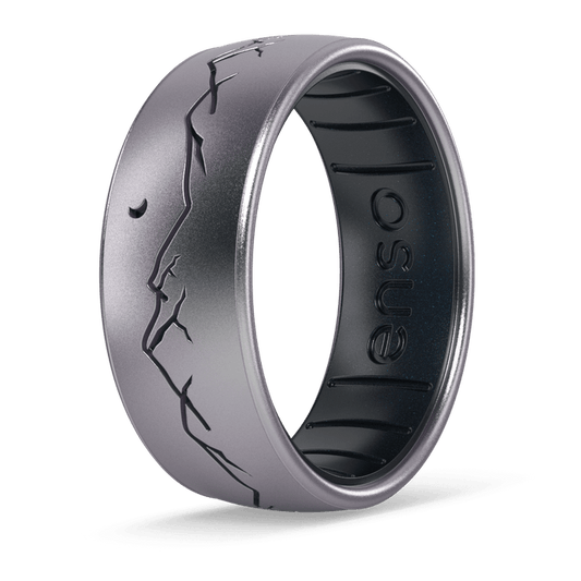 Etched Highs & Lows Silicone Ring - Nightfall - Icy Silver/Black Pearl