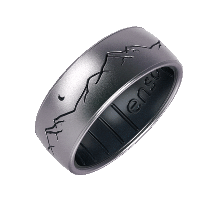 Etched Highs & Lows Silicone Ring - Nightfall - Icy Silver/Black Pearl
