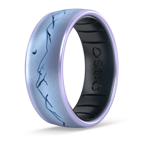 Etched Highs & Lows Silicone Ring - Nightfall - Moonstone/Black Pearl