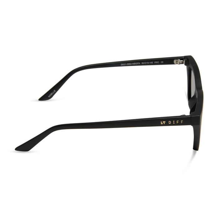 diff eyewear noelle cat eye sunglasses with a matte black frame and grey lenses side view