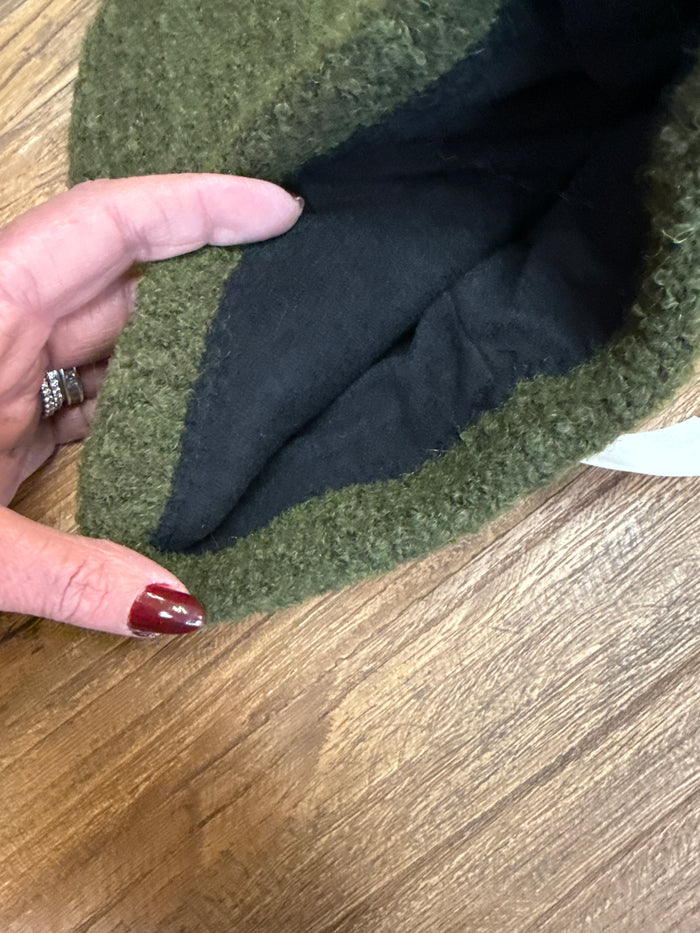 Olive cuffed beanie hat with dark inner lining