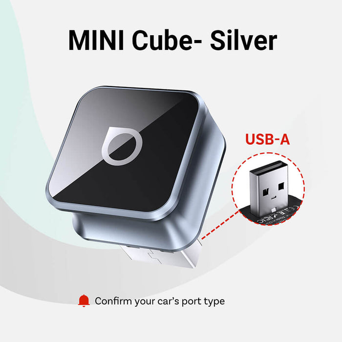 USB-A (most cars) / Mini Cube-Silver / Single Car