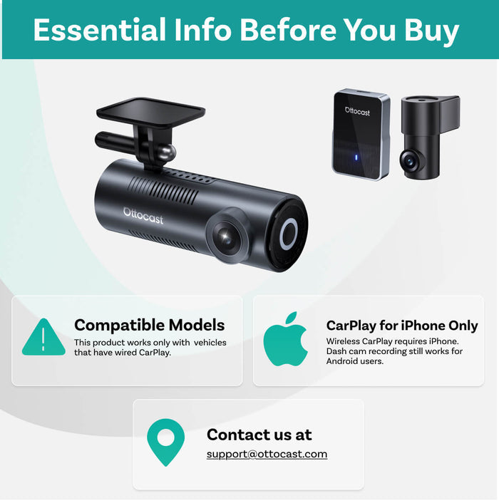 OttoSafe Cam 2-in-1 Dash Cam & Wireless CarPlay Adapter